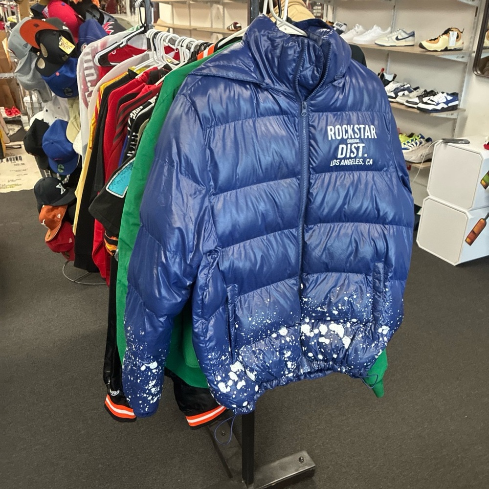 Rockstar Original Blue Paint Splash Puffer Jacket Size Medium Pre Owned Used